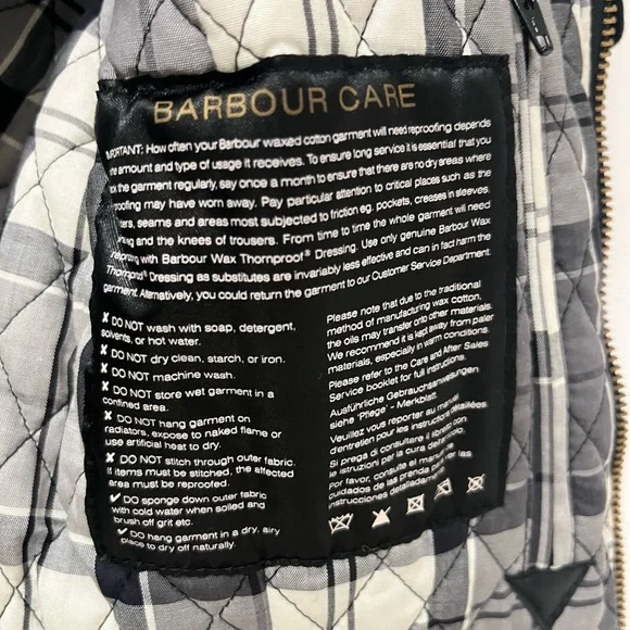 Authentic Barbour Belted Waxed Jacket - Black - Leather Trim Sz US 8 UK 12 - Picture 10 of 14